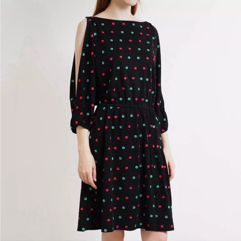 Marc by Marc Women's Medium Jacobs Med Cold Shoulder Embroidered Black Mid Dress